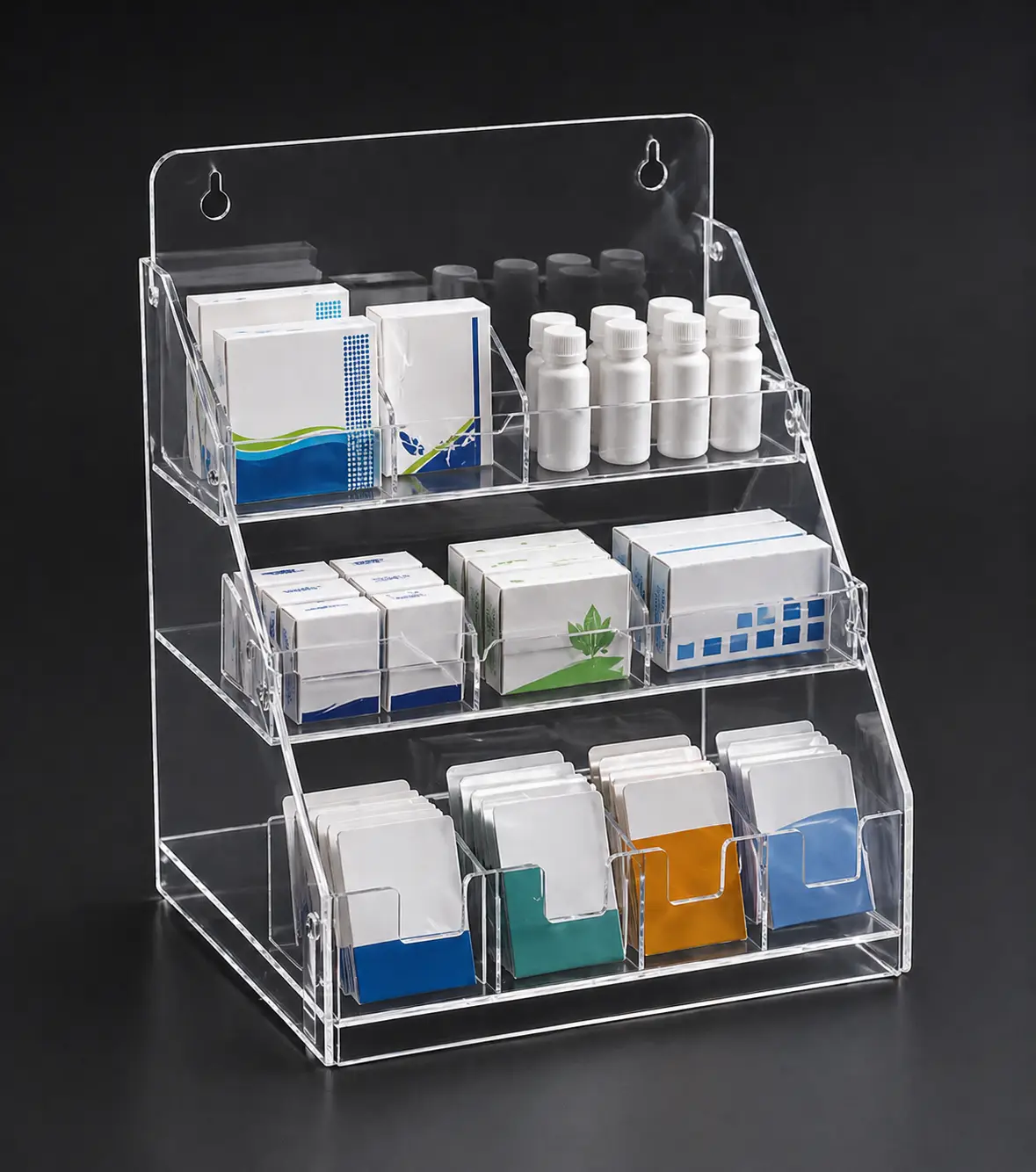 Expositor de plástico para productos farmacéuticos fabricado mediante termoconformado en Alcorcón (Madrid)