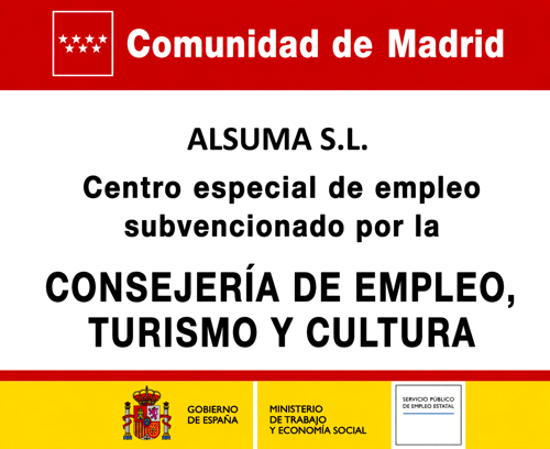 Distintivo oficial de empresa subvencionada por la Comunidad de Madrid para ALSUMA S.L.