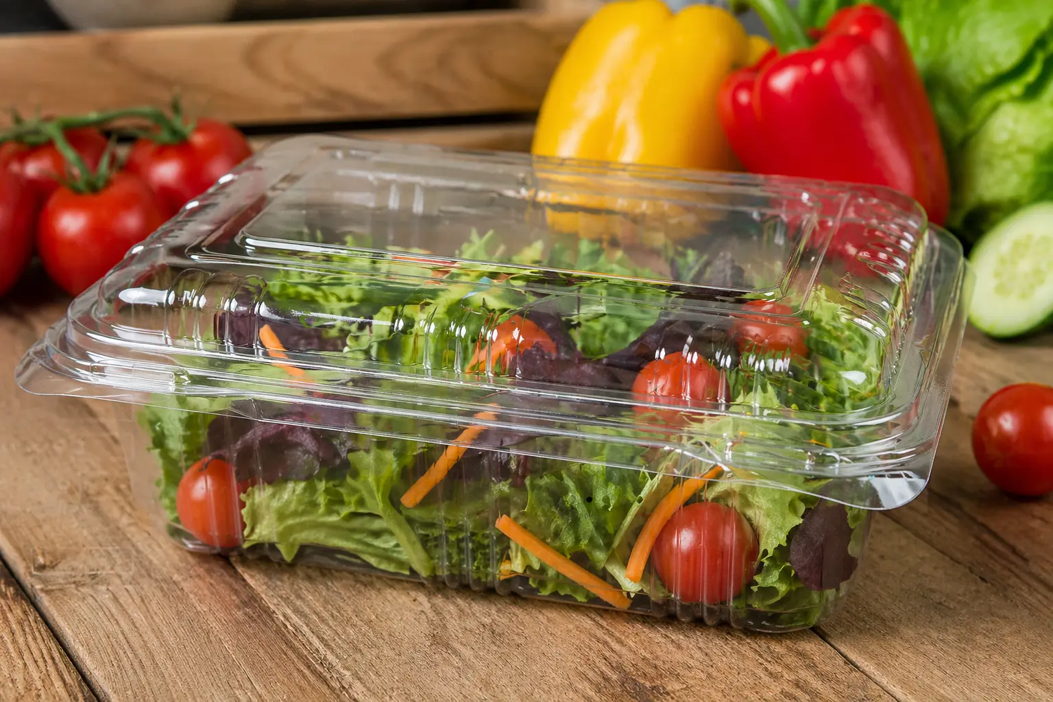 Envase plástico transparente para alimentos frescos mediante termoconformado fabricado en Alcorcón (Madrid)